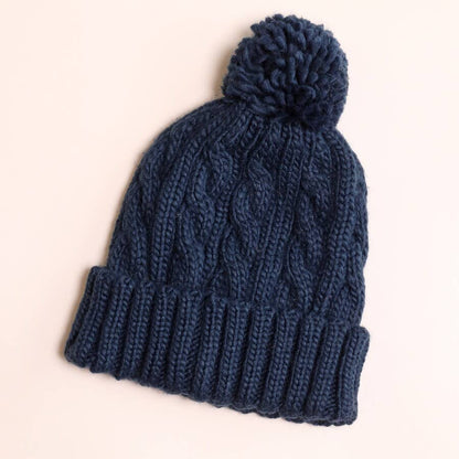 Navy Cable Knit Winter Bobble Hat