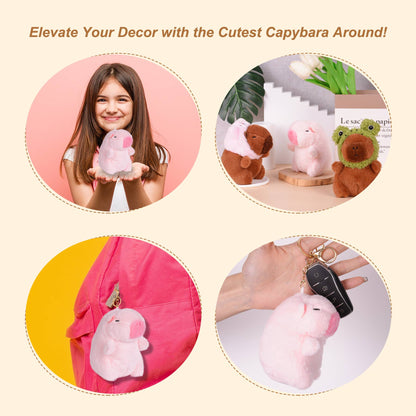 Cute Capybara Pink Plush Keychain