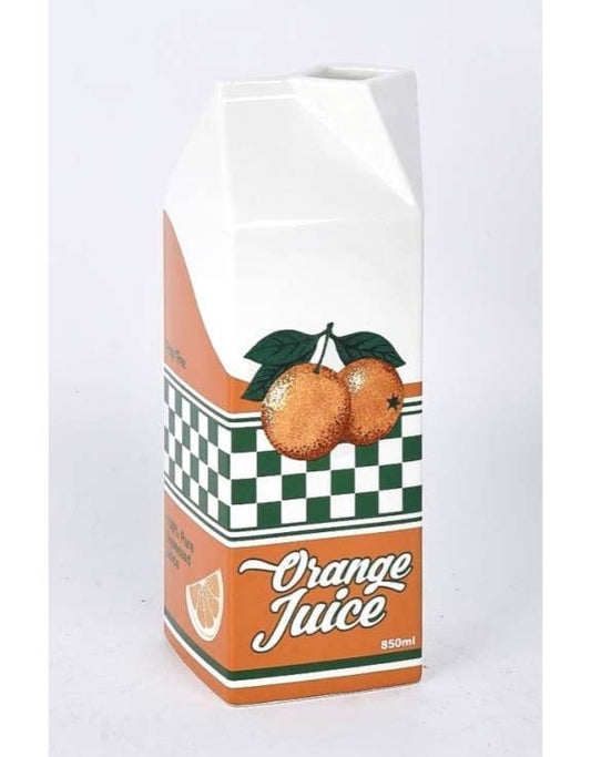 Orange Juice Carton Ceramic Stem Vase
