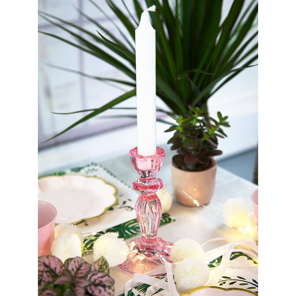 Pink Glass Candle Holder