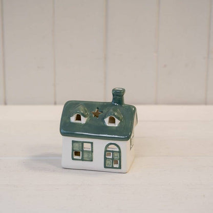 White/Green Ceramic House Tealight