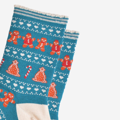 Women's Bamboo Socks - Teal/Cream Gingerbread Fair Isle