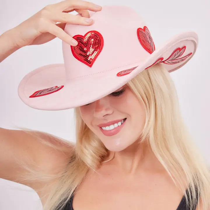 Sequin Hearts Cowboy Hat in Pink