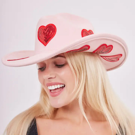 Sequin Hearts Cowboy Hat in Pink