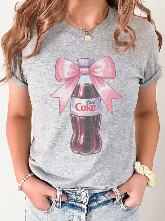 Pink Bow Diet Coke Bottle Tshirt - Heather Grey