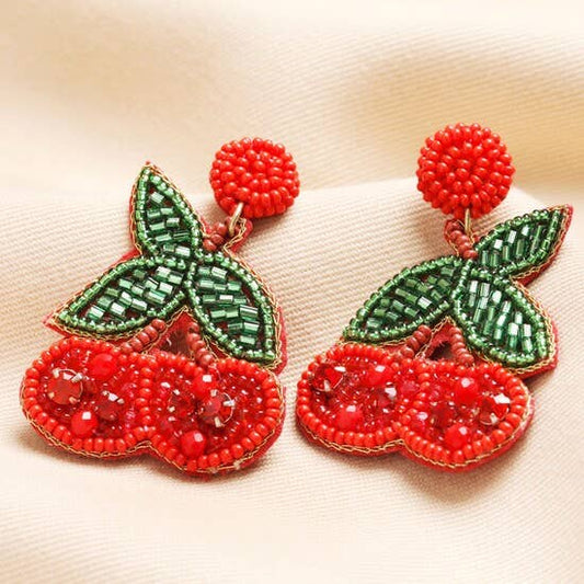 Beaded Red Cherry Earrings