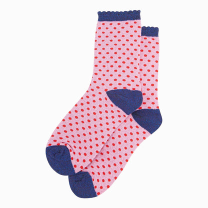 Women's Glitter Socks - Pink/Red Polka Dots