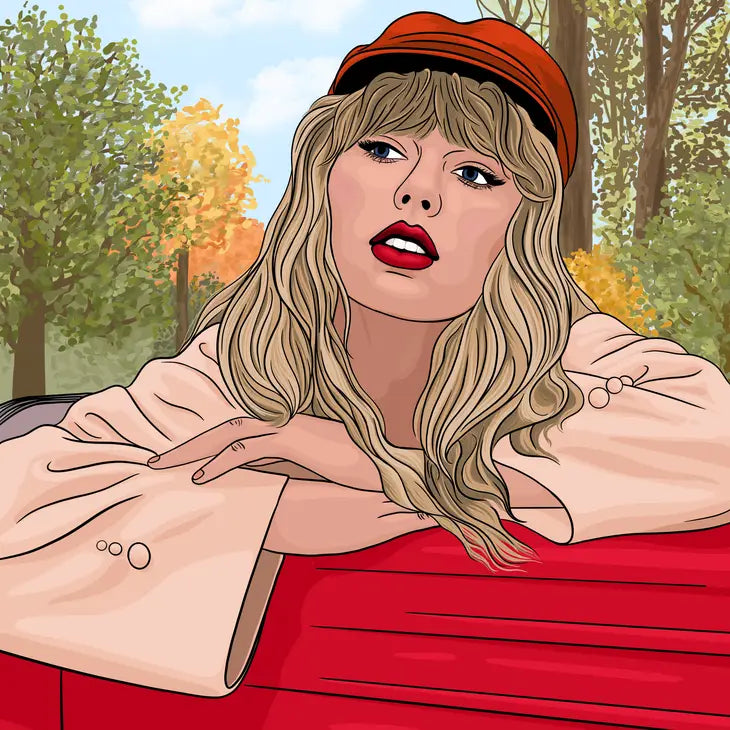 Taylor Swift Red Illustrated Print - A4 or A3