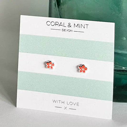 Neon Coral Bubble Flower Studs