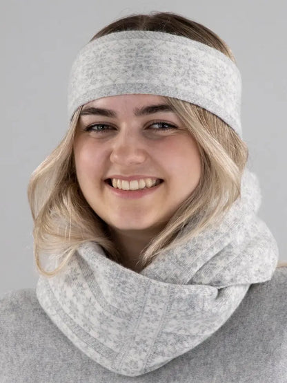Cashmere Blend Scandi Head Warmer in Silver and White