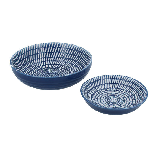 Gisela Graham Ceramic Trinket Dish - Navy Dash - Set of 2