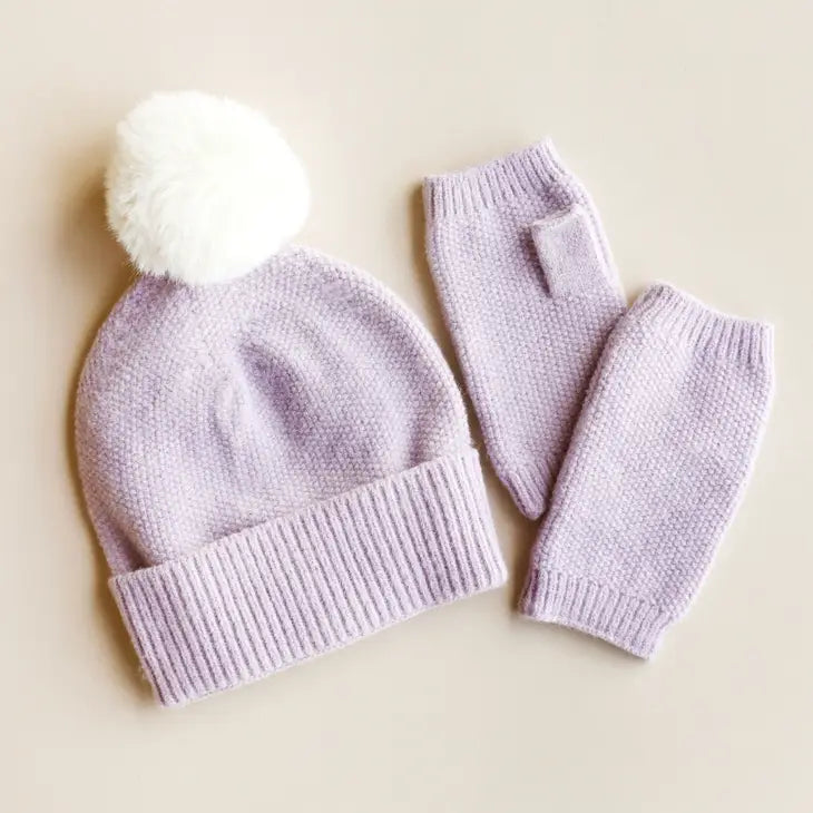 Lilac Hat with Natural Pompom