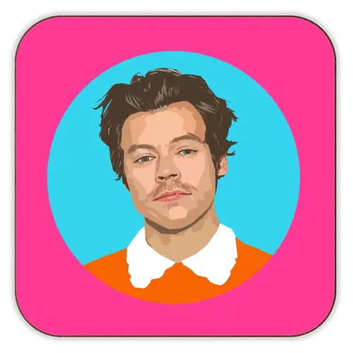 Harry Styles Cork Coaster -  Neon Pink