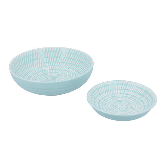 Gisela Graham Ceramic Trinket Dish - Blue Dash - Set of 2