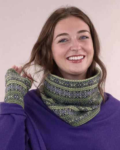 Cashmere Blend Fairisle Snood in Verdant Green Ultraviolet and Lilac