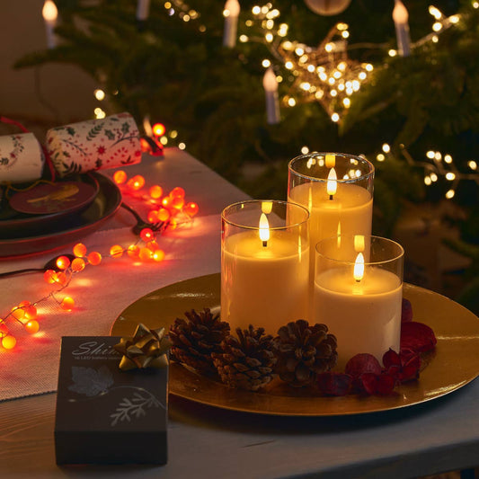 LED Glass Candles Set of 3 in Various Sizes