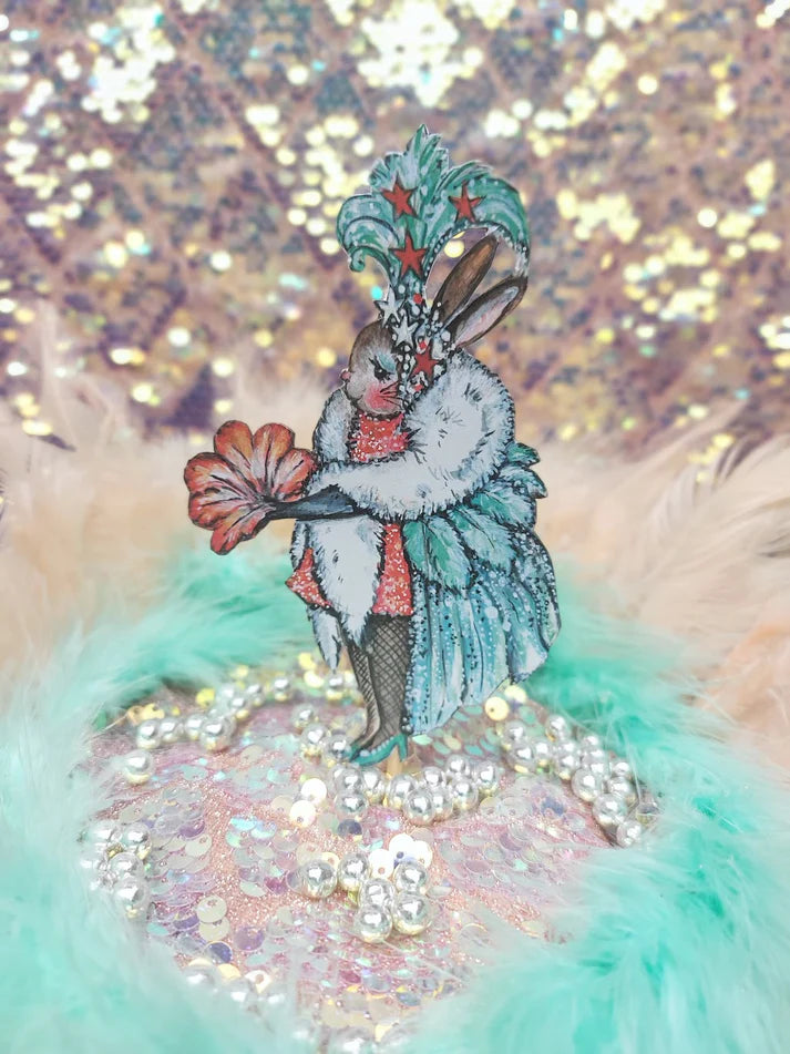 Kitty The Showgirl Bunny ~ Limited Edition Wooden Cake Topper