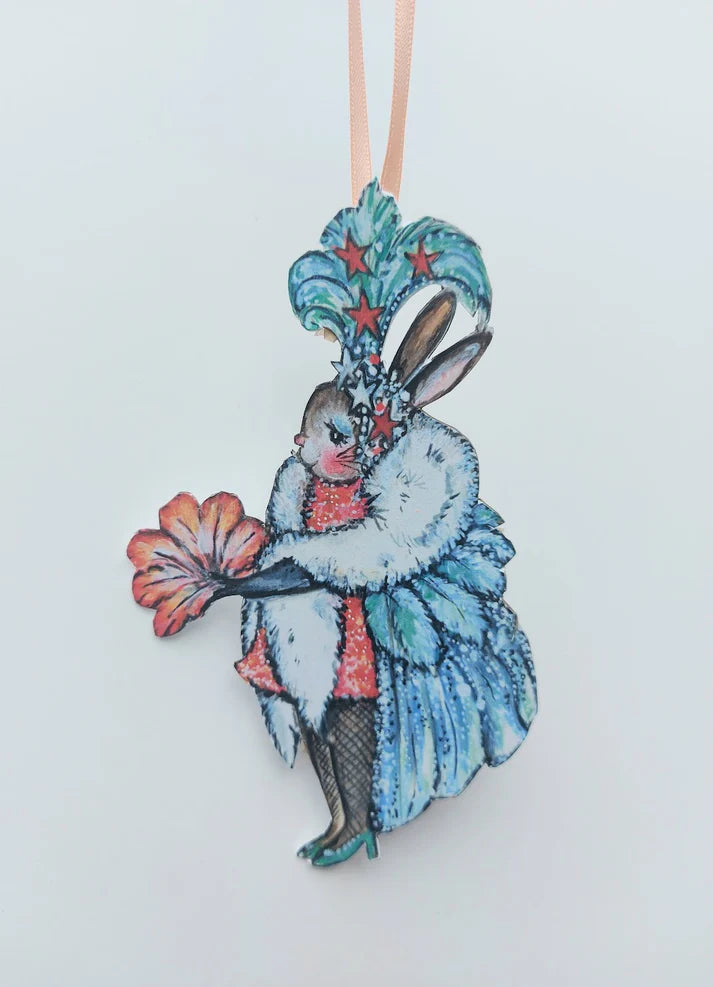 Kitty The Showgirl Bunny ~ Wooden Hanging Decoration