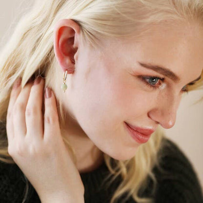 Amazonite Stone Hoop Earrings in Gold