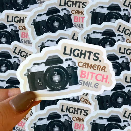 Taylor Swift Inspired Waterproof StickerLights, Camera, Bitch, Smile