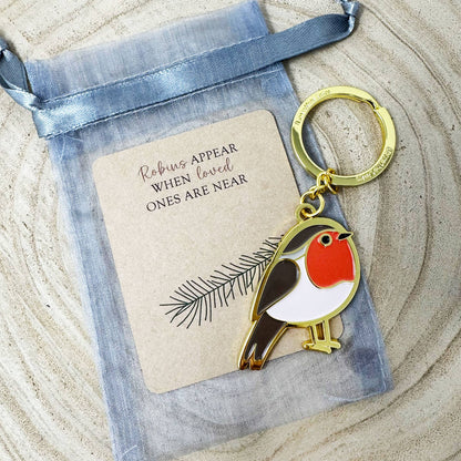 Beautiful Robin Enamel and Metal Keyring