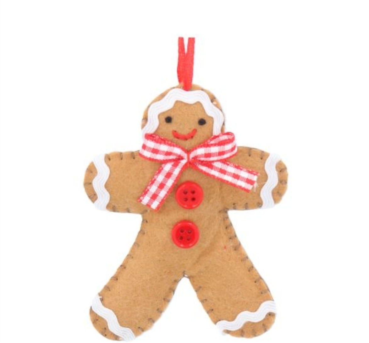 Gingerbread Felt Man with Buttons & Bow Decoration