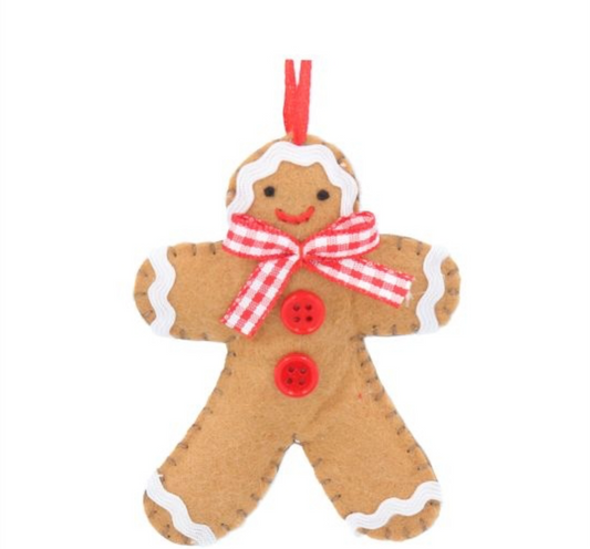 Gingerbread Felt Man with Buttons & Bow Decoration