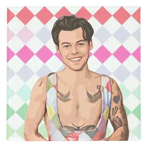 Square Coaster - Rainbow Check Harry Styles (Glass or Cork)