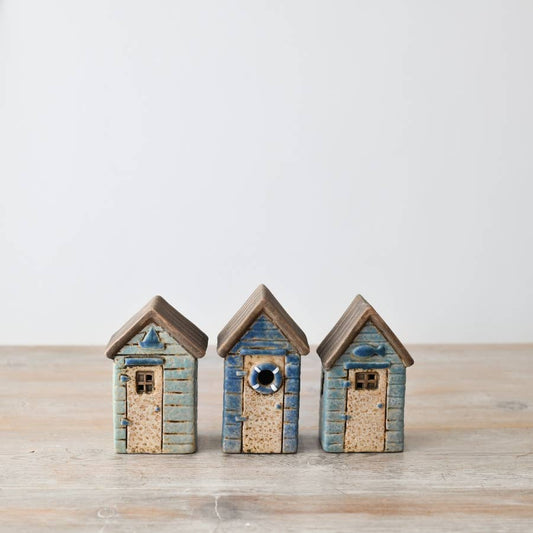 Ceramic LED Speckled Blue Beach Hut - 11.7cm