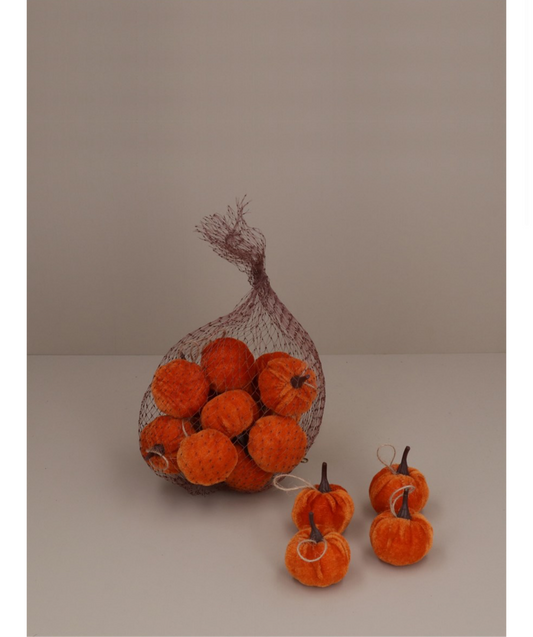 Bag of 12 Velvet Decorations - Orange Mini Pumpkin Mix