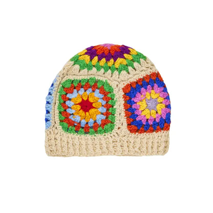 Crochet Rainbow Beanie - Cream