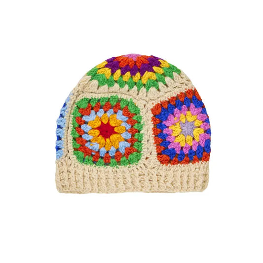 Crochet Rainbow Beanie - Cream
