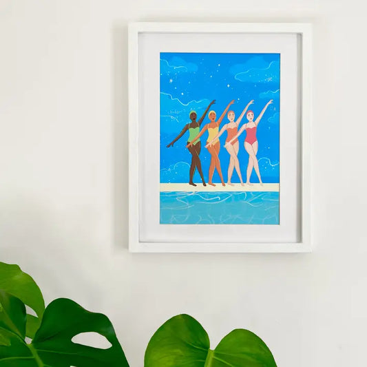 Synchronised Swimmers Illustrated A4 Art Print