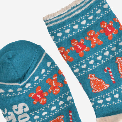 Women's Bamboo Socks - Teal/Cream Gingerbread Fair Isle