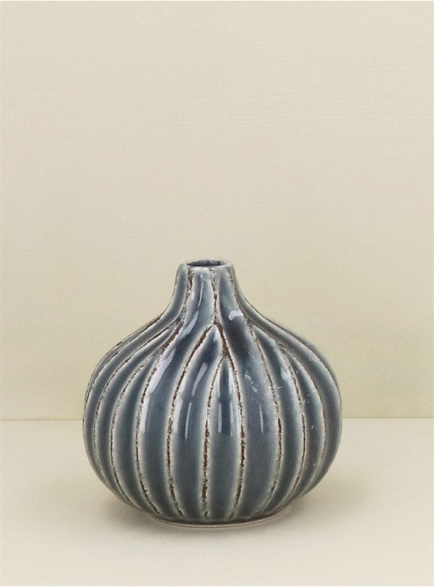 Stoneware Vase - Decorative Petrol Blue Onion - Small