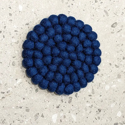 Fun Felt Wool Ball Coaster - Petrol Blue