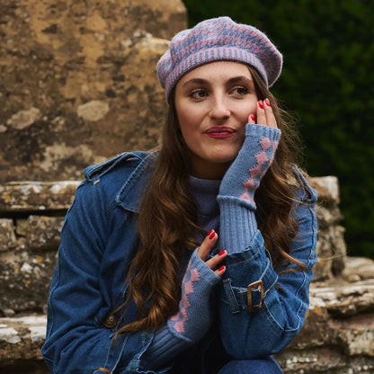 Lola Fingerless Gloves - Sky Blue / Pink