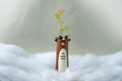 Winter Robin Reindeer Bud Vase In Gift Box