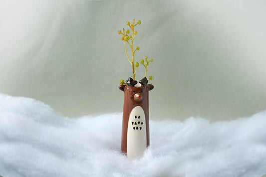 Winter Robin Reindeer Bud Vase In Gift Box