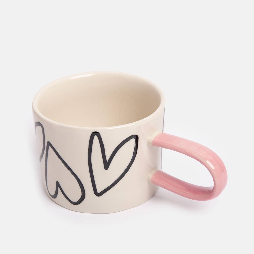 Caroline Gardner Mono Outline Big Hearts Ceramic Mug