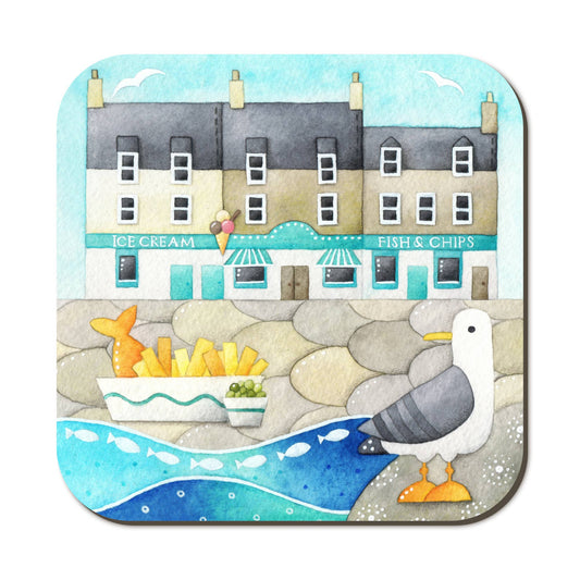 Coaster - Seagull with Fish and Chips -  Seaside