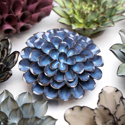 Japan Ceramic Flower - Blue Grey Pom Pom Dahlia