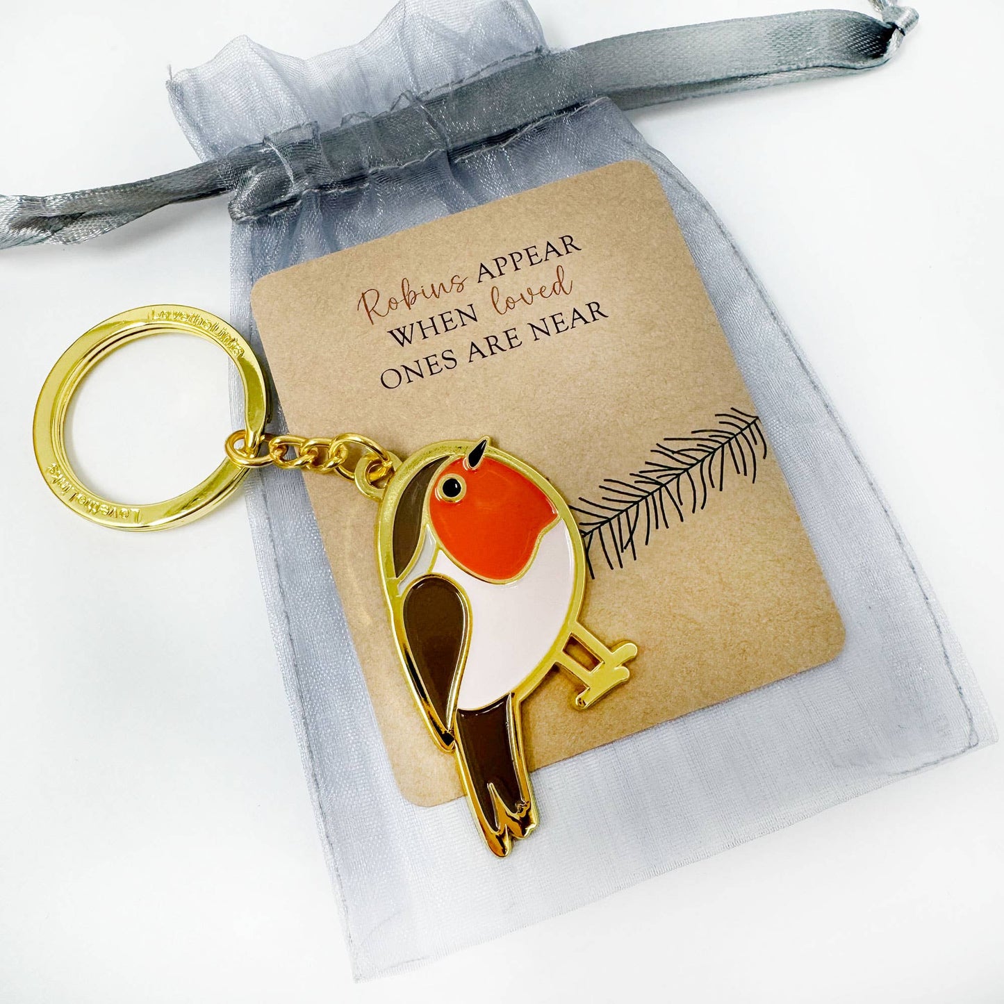 Beautiful Robin Enamel and Metal Keyring
