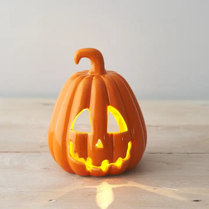 Orange Carved Pumpkin Lantern - 13cm