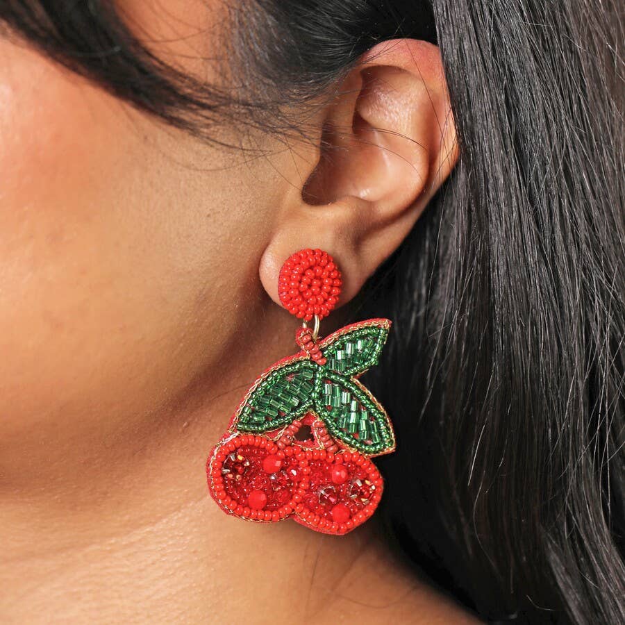 Beaded Red Cherry Earrings