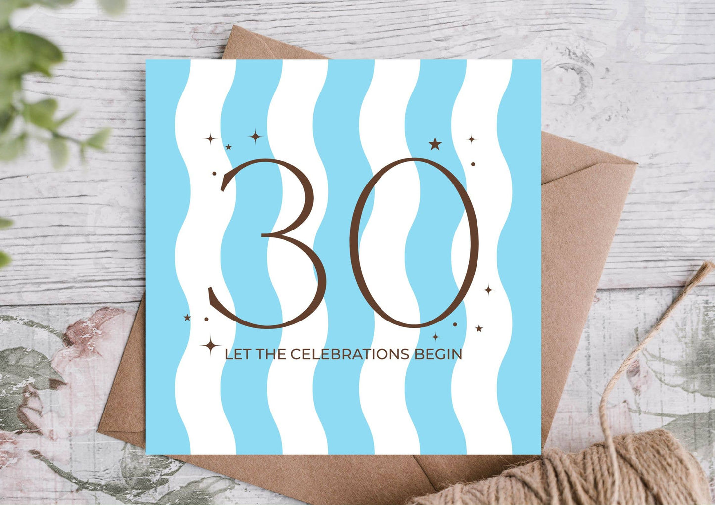 Celebrations Begin Blue Wavy Stripes 30th Birthday Card