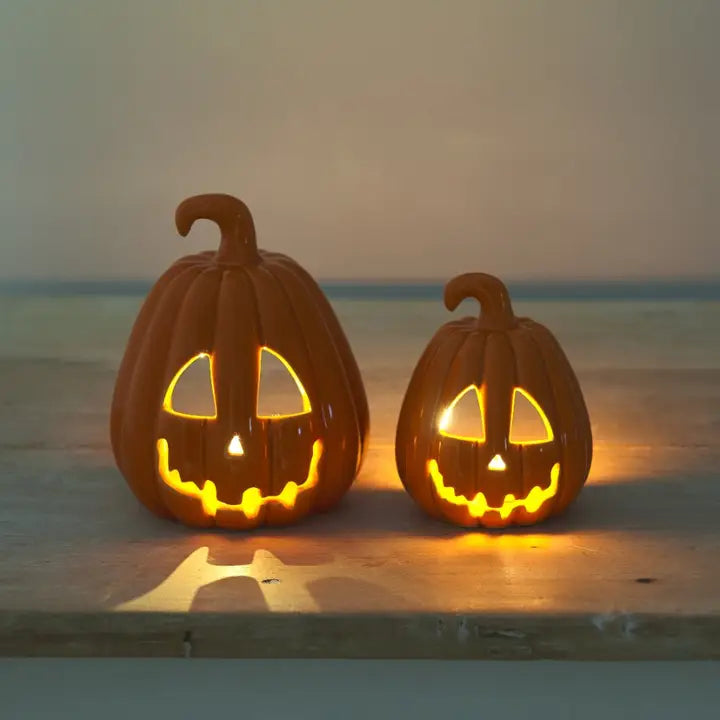 Orange Carved Pumpkin Lantern - 13cm