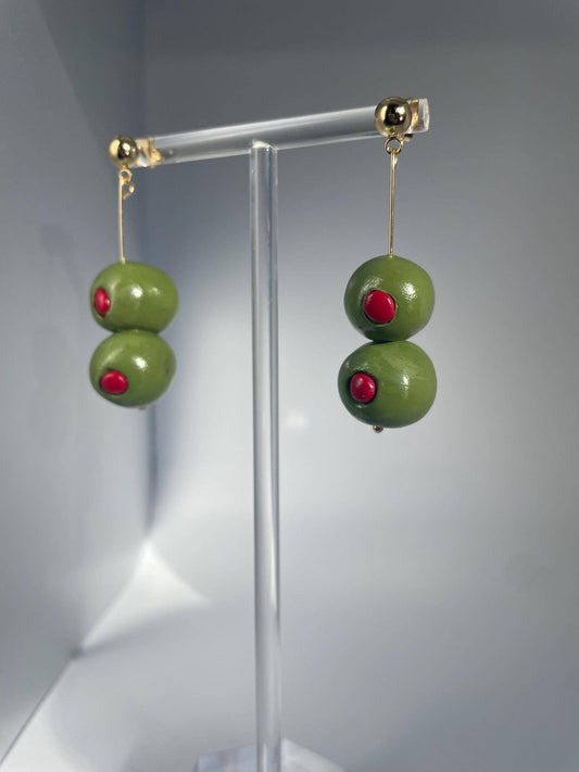 Double Pimento Olive Drop Earrings