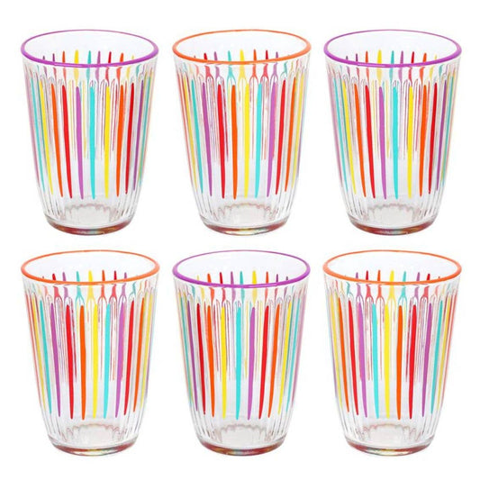 Bright Multi-Coloured Striped Tall Glass Tumblers | Summer |
