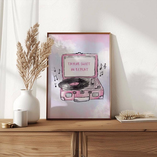 "Taylor Swift On Repeat" Record Player Art Print